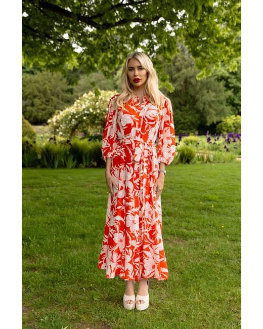 Lavaand Red Maxi Shirt Dress In Vintage Floral