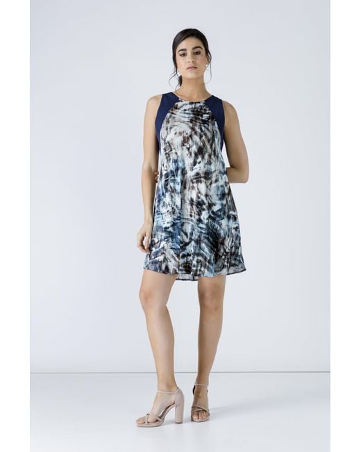 Conquista Blue Sleeveless Print Dress