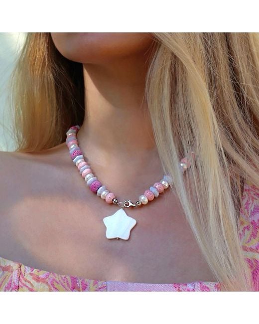 Mineralgems•Studio Pink Candy Necklace With Coral And Chalcedony