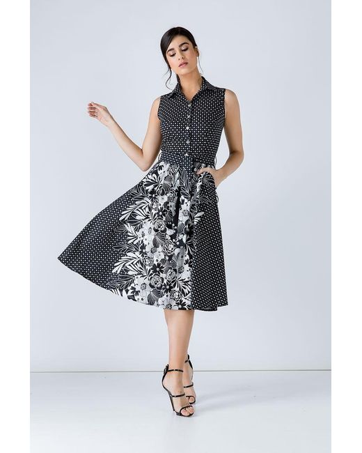 Conquista Blue Cotton Button-Front Printed Dress