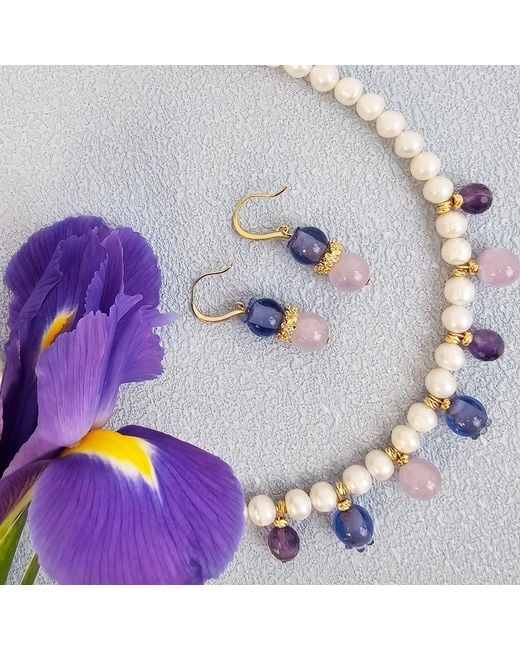 Farra Blue Amethyst With Berry Dangle Earrings