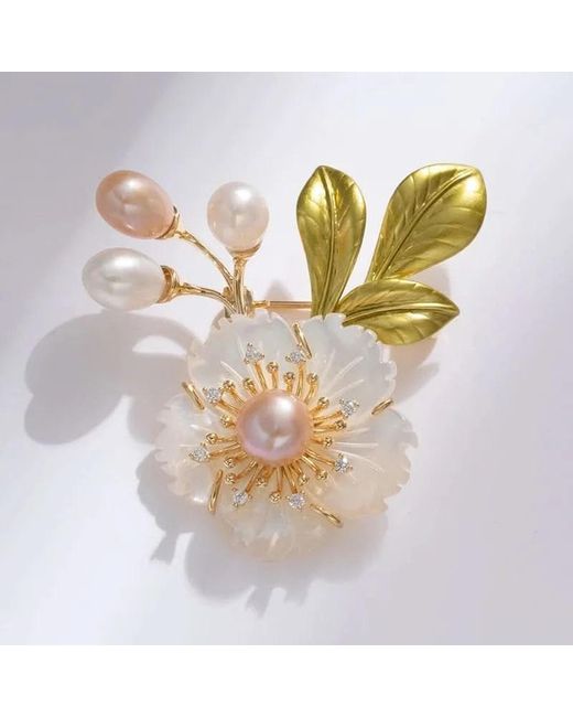 Angel Barocco Metallic Freshwater Pearl Floral Brooch