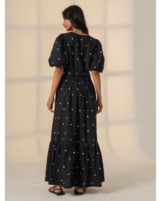 Rose & Nancy Black Eddie Multi Embroidered Smocked Maxi Dress