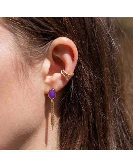 Harfi Metallic Vermeil Genuine Amethyst Crystal Dangle Earrings