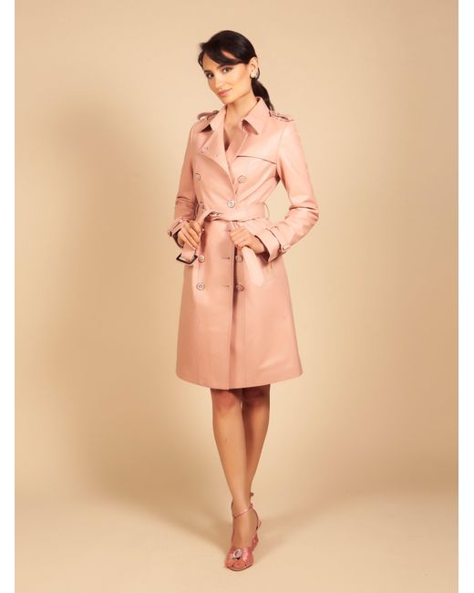 Santinni Pink 'Belle Du Jour' 100% Leather Trench Coat