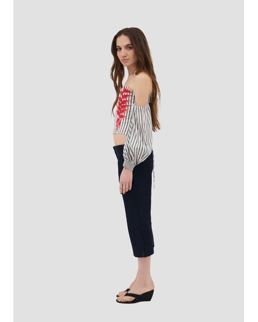Manuela Cabrales White Heliconia Block Print Top