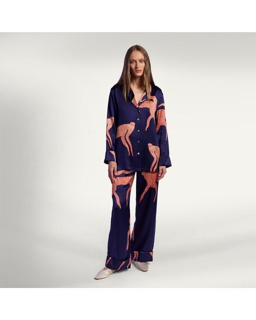 Pola Brand Blue Long-Sleeve Silk Pyjama Shirt