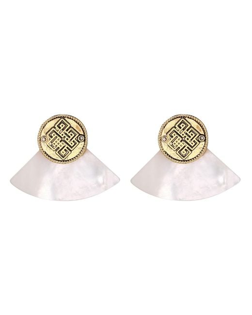 Aurozia Metallic Three Charms Venus Bound/ Plated The Endless Love Knot Fan-Shaped Mother-Of-Pearl Ear Clips