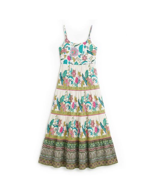 Yumi' Green Floral Block Print Tiered Maxi Sun Dress