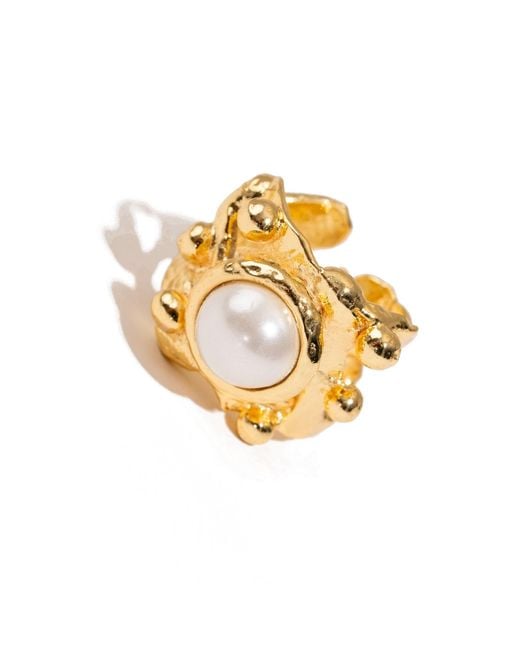 Ebru Jewelry Metallic Royal Pearl Crown Ring