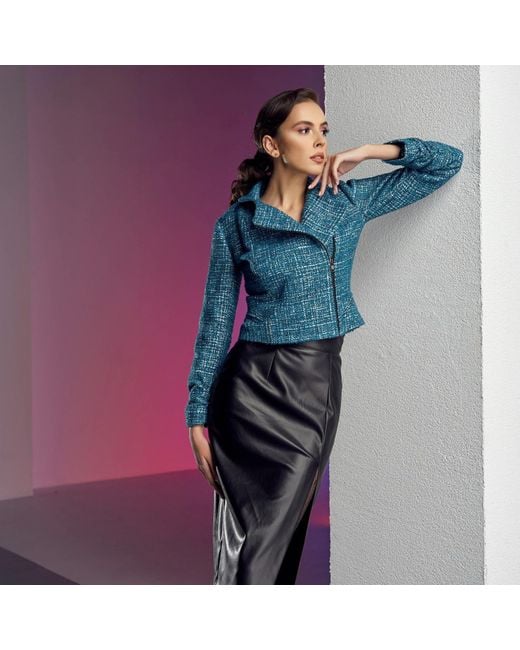 AVENUE No.29 Blue Double Breasted Cropped Jacket With Zipper –