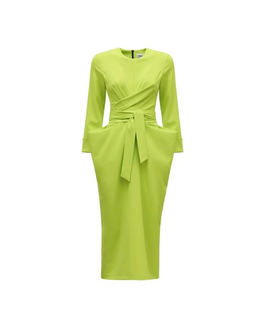 Julia Allert Womens Green Designer Midi Dress With Belt Lime casual dresses