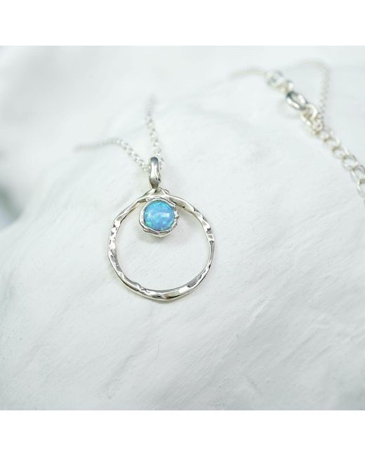 Isla Silver Blue Handmade Organic Circle Fire Opal Pendant