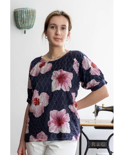 Stovaria Blue Mulmul Silk Top – Soft Floral Print With Zari Stitch Detail