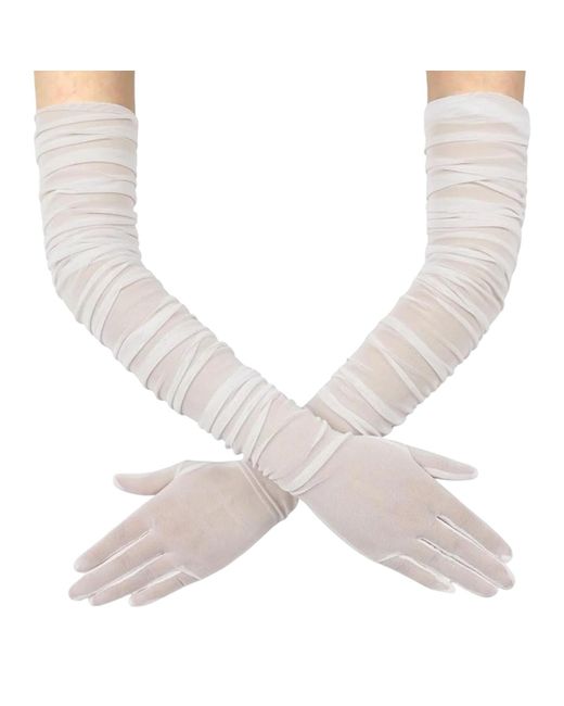 HIGH HEEL JUNGLE by KATHRYN EISMAN White Ariana Ruched Mesh Opera Glove