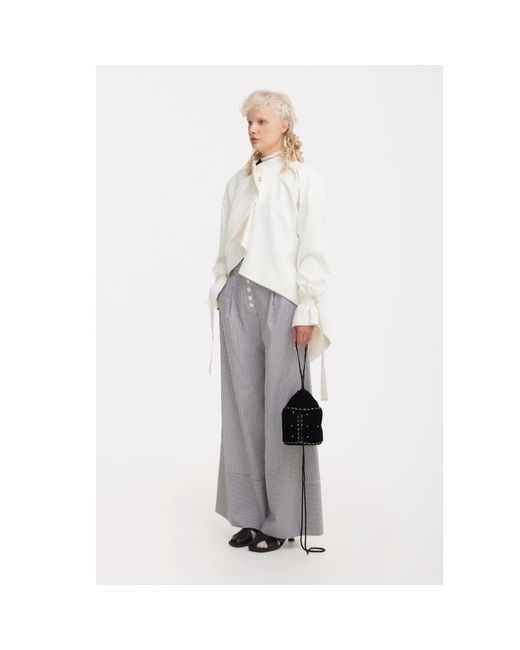 Julia Allert White High Neck Draped Cotton Blouse