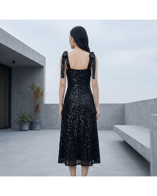 Modenaire Black Embellished Midi Dress Sculpted Neckline
