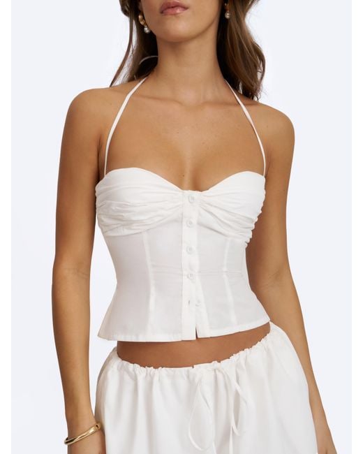 Miss Circle New York White Waverly Cotton Poplin Button-Front Sweetheart Halter Top