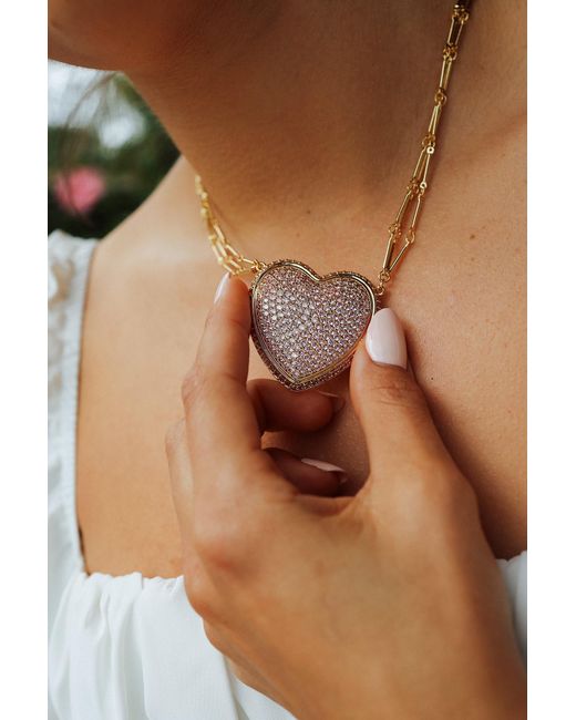 Adriana Pappas Designs Metallic Chained Pave Heart Necklace