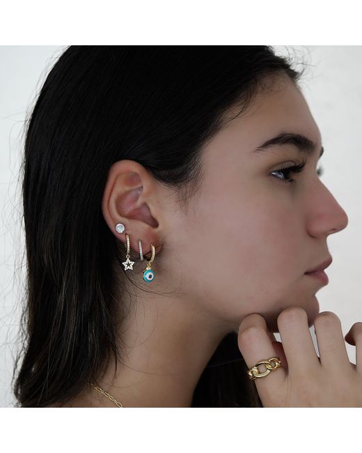 Ebru Jewelry Blue Turquoise Enamel Evil Eye Gold Plated Earrings