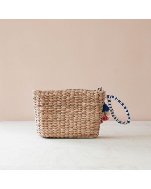 LIKHÂ Brown Neutrals Handwoven Seagrass Bonjour Wristlet Pouch With Tassels