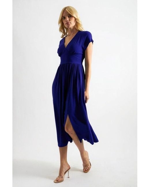 Louche Purple Unity Linen Mix Midi Dress