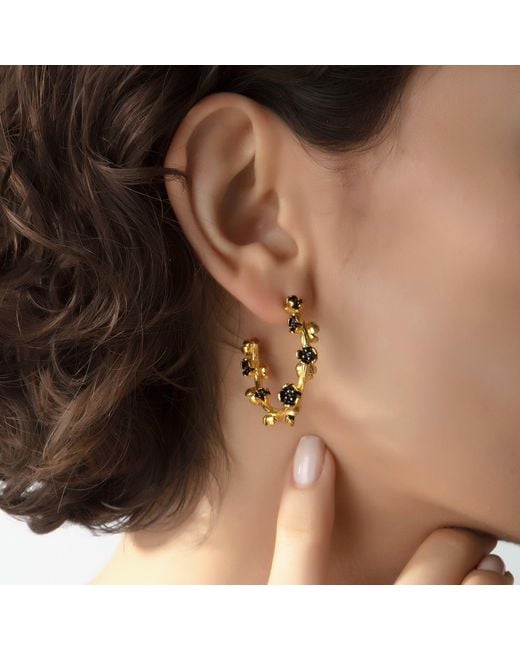 Milou Jewelry Black Large Flower Hoop Earrings