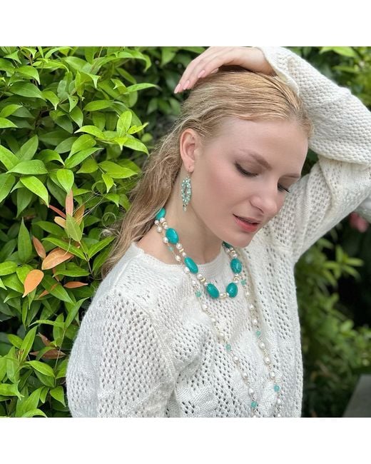 Farra Blue Oval & Freshwater Pearls Statement Necklace