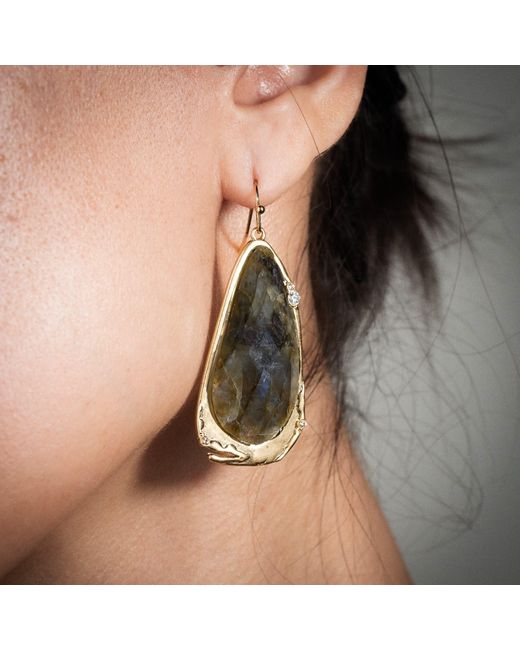 Rare Matters Jewelry Multicolor Fluid Teardrop Labradorite Statement Earrings