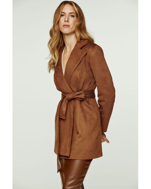 Conquista Brown Suede-Look Jacket With Belt