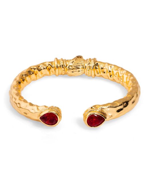 Ebru Jewelry Metallic Ruby Stone Gold Cuff Bracelet