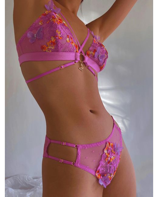Empress Mimi Purple Madame X Lace Hipster With Butterfly Detail