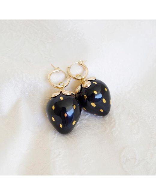 POPORCELAIN Golden Black Porcelain Strawberry Earrings