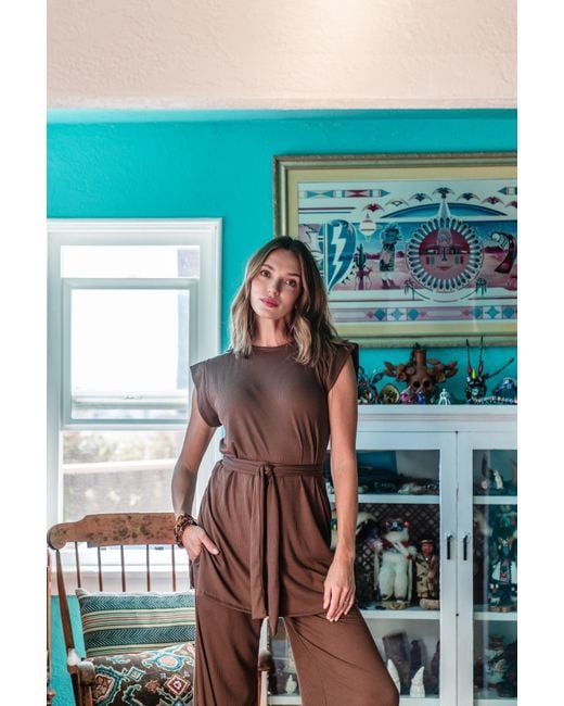 Jennafer Grace Brown Cacao Ribbed Lounge Set