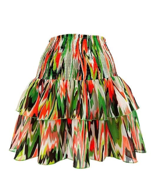 Maxjenny Green Smocked Ruffle Mini Skirt