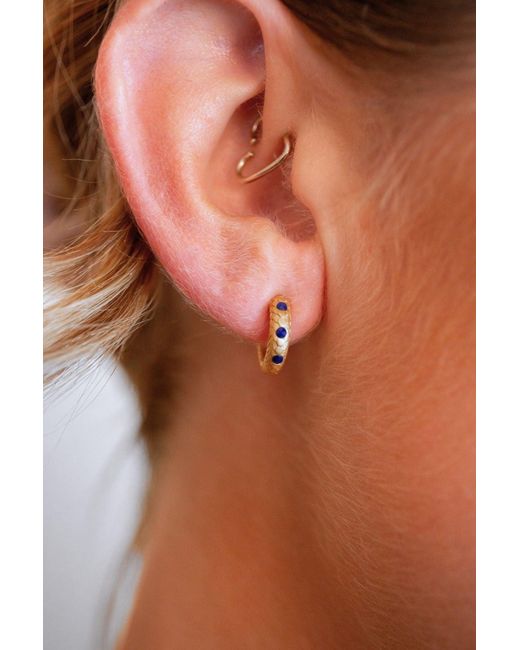 Claire Hill Designs Metallic Art Deco Lapis Lazuli Huggie Earrings