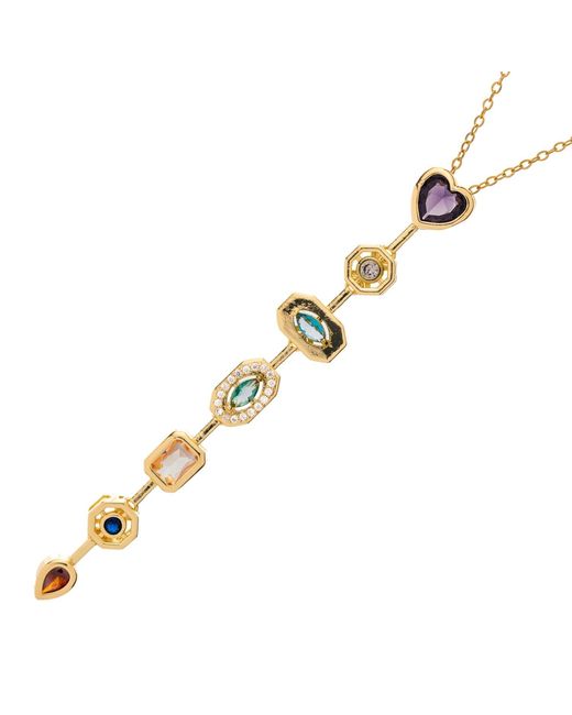 Ebru Jewelry Metallic Elegant Multi-Gem Y Drop Statement Necklace
