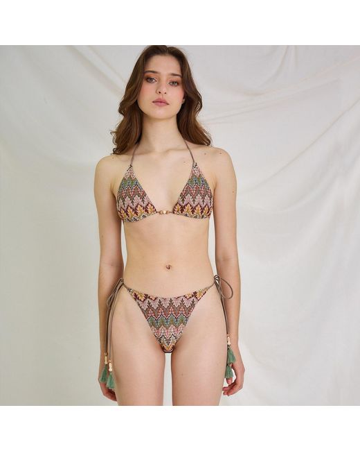 Aulala Paris White Neutrals Rose Blush Triangle Broderie Bikini With Tessels