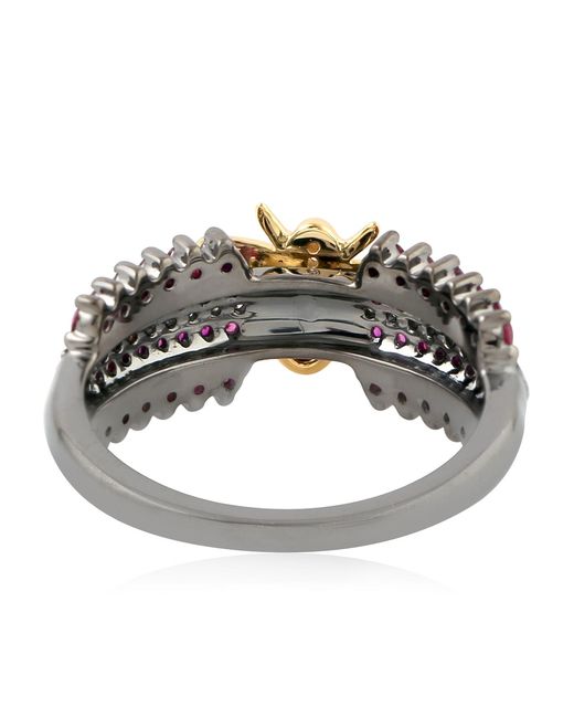 Artisan Metallic Ruby, Diamond And Bee Motif Statement Ring