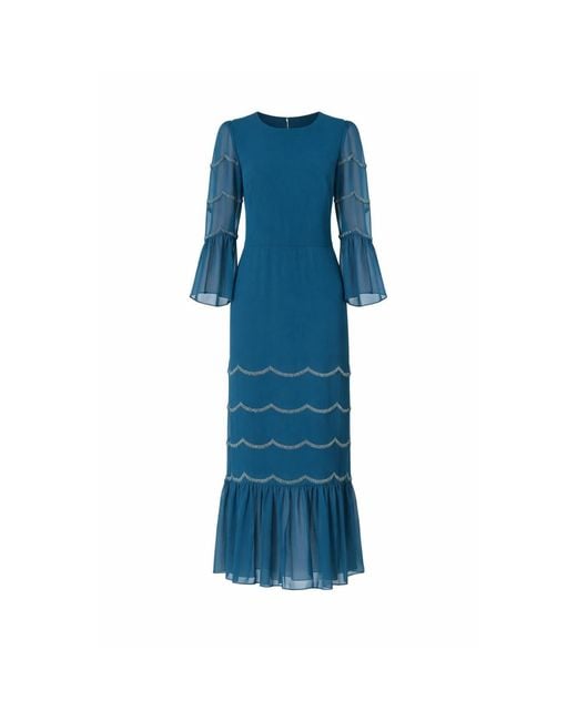 Rose & Nancy Blue Georgie Scallop Hand Beaded Midi Dress