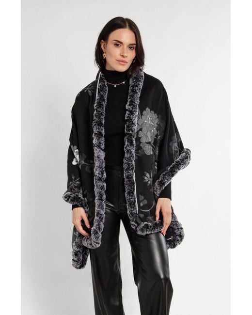 Saachi Black Blooming Faux Fur Scarf