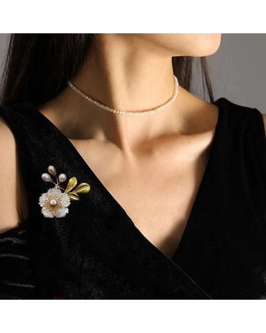 Angel Barocco Metallic Freshwater Pearl Floral Brooch