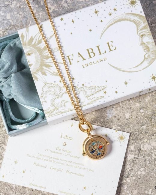Fable England Metallic Libra Zodiac Spinner Necklace