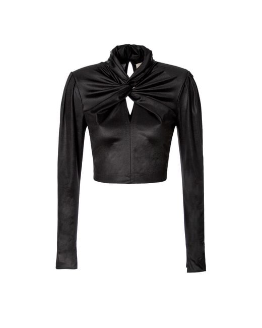 AGGI by HALEWSKI Black Dalia Power Long Sleeve Crop Top With A Knot