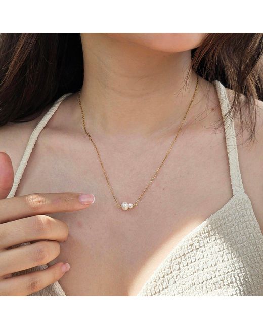 Harfi Metallic Dainty Two Freshwater Pearls Plated Necklace