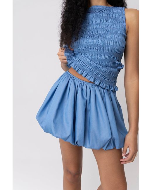 Amy Lynn Blue Claudia Chambray Ultra Puffball Mini Skirt