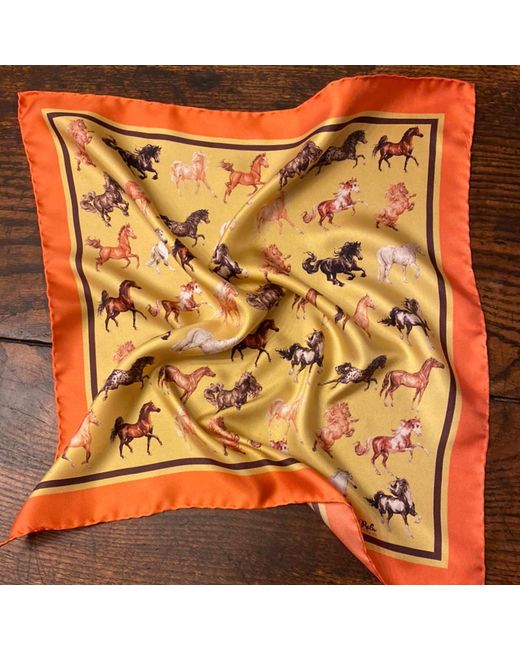 Ralufineart Metallic Silk Twill Pocket Square With Horses