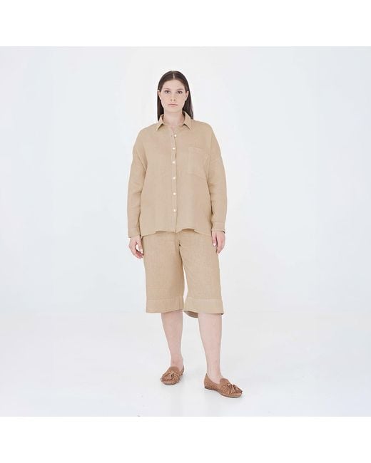 Haris Cotton Natural Neutrals Solid Drop Shoulder Linen Shirt Beach Sand