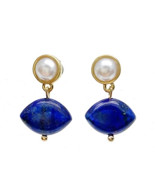 Farra Blue Simple Lapis Stones Dangle Earrings