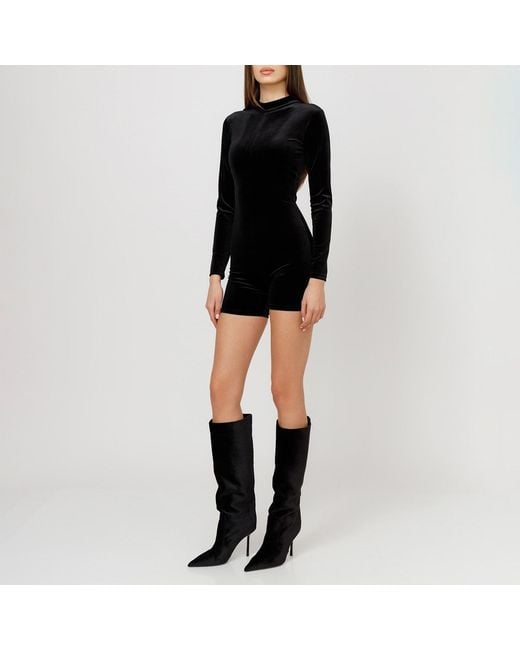 LIA ARAM Black Structured Velvet Catsuit